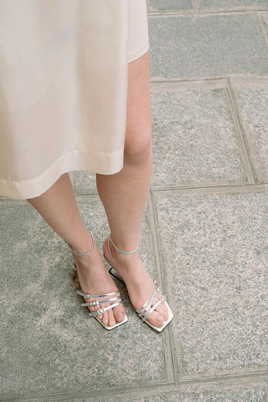 Souliers Martinez sandały na koturnie skórzane EDEN EDEN.SILVER srebrny