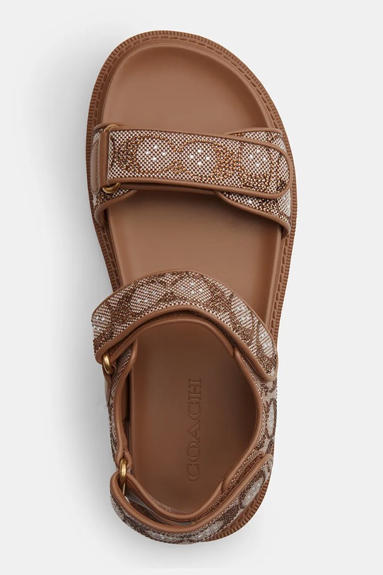 Coach sandały na płaskim obcasie damskie skórzane Brynn Crystal Signature Sandal brązowy CEF38.TN2
