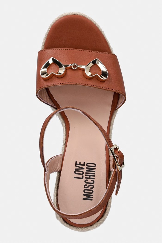 Love Moschino espadrilky na platforme po celej dĺžke dámske kožené hnedá JA1615BI0OIA0200