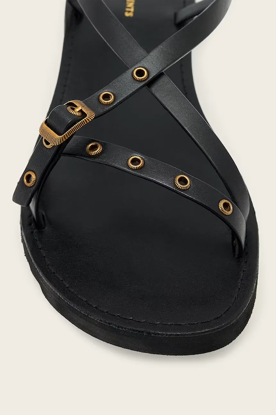 AllSaints σανδάλια με ανοιχτό τακούνι Γυναικεία δερμάτινα Tyla Eyelet Sandal W120FE μαύρο