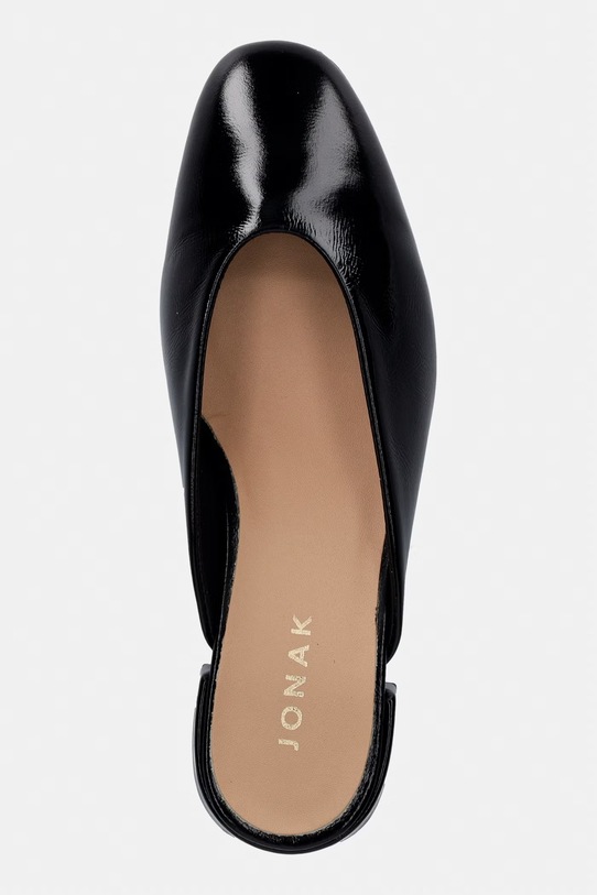 Jonak klapki na niskim obcasie damskie skórzane NINE VERNIS PLISSE czarny 3800009.E25