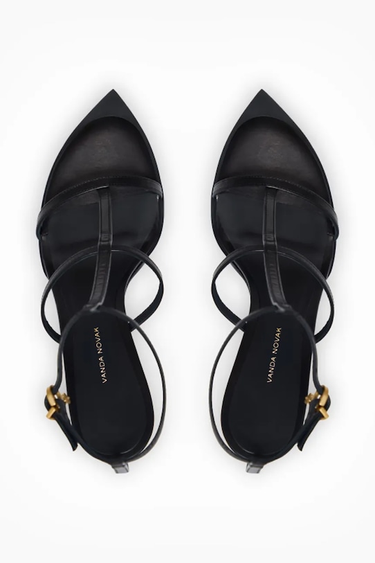 Vanda Novak szpilki z odkrytą piętą skórzane czarny Holly.Deep.Black