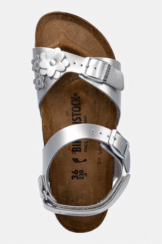 Birkenstock sandali per bambini in pelle Rio AS Kids Flowers argento 1031702.36.39