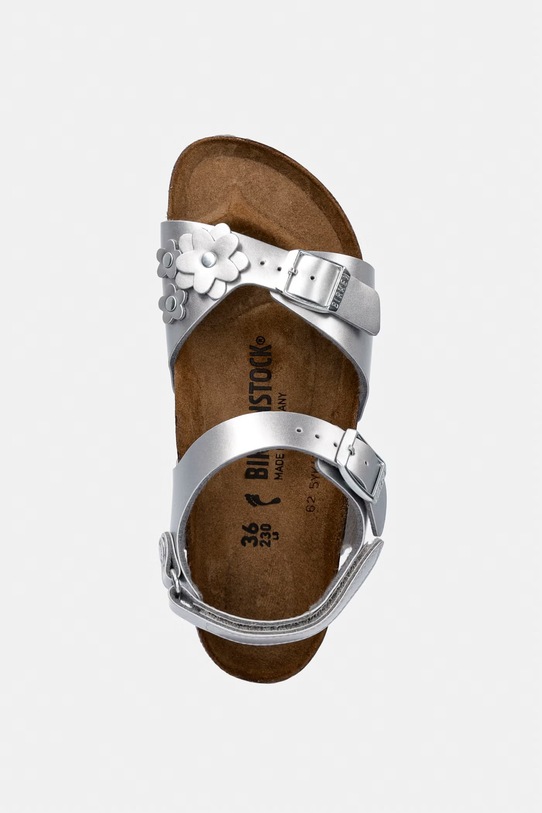 Birkenstock sandały dziecięce skórzane Rio AS Kids Flowers srebrny 1031702.36.39