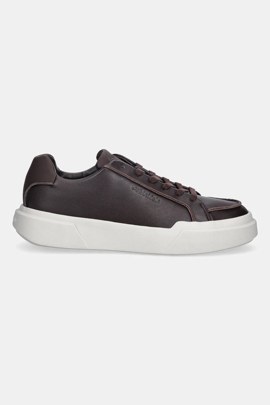 Calvin Klein sneakersy skórzane CHUNKY CUPSOLE LACE UP LTH PINCH YM0YM01454 brązowy SS26