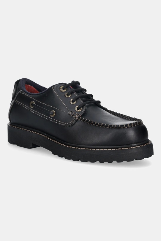 Tommy Jeans półbuty skórzane ARCHIVE 01 BOAT SHOE LEATHER skóra licowa czarny EM0EM01651