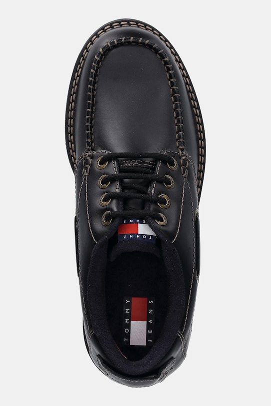 Tommy Jeans półbuty skórzane ARCHIVE 01 BOAT SHOE LEATHER czarny EM0EM01651