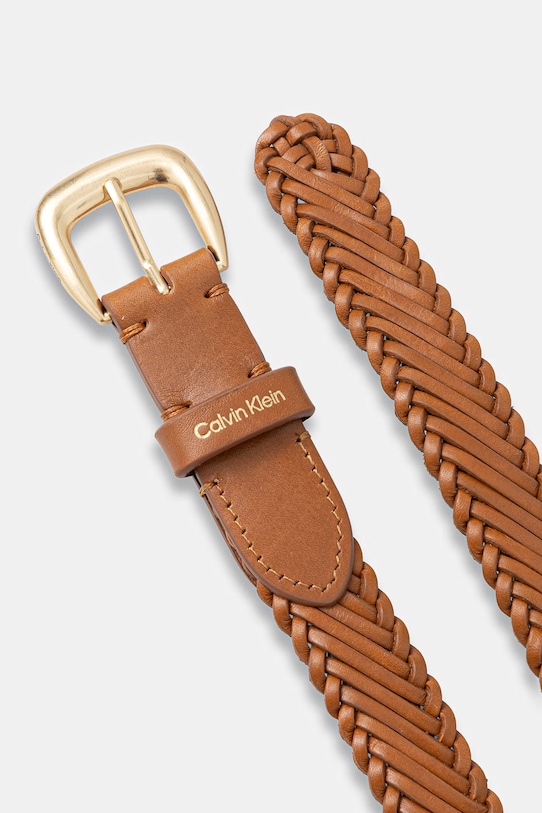 Calvin Klein pletený pásek dámský kožený LV04F7087G hnědá SS26