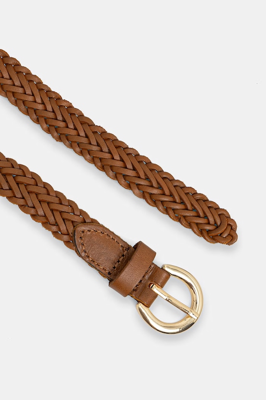 United Colors of Benetton pasek pleciony damski skórzany 6DZCVL007 brązowy SS26