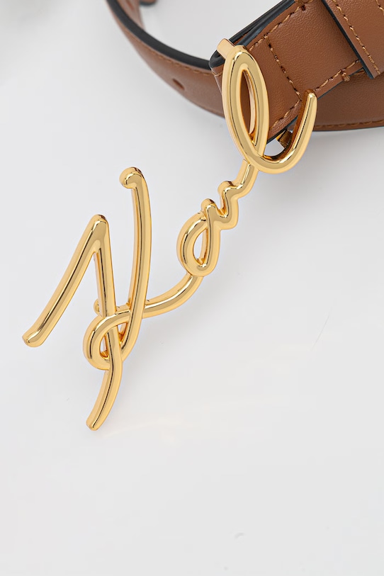 Karl Lagerfeld pasek damski z imitacji skóry K/SIGNATURE B2W33059 beżowy SS26