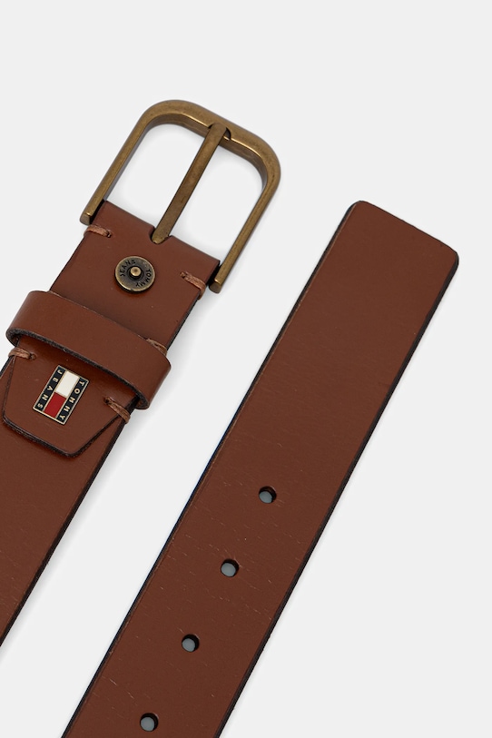 Tommy Jeans pasek skórzany AM0AM13846 brązowy SS26