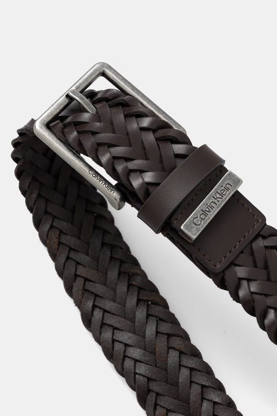 Calvin Klein πλεκτή ζώνη ανδρική δερμάτινη LV04D7061G καφέ SS26
