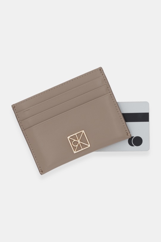 Akcesoria Calvin Klein etui na karty skórzane LV04F3317G beżowy