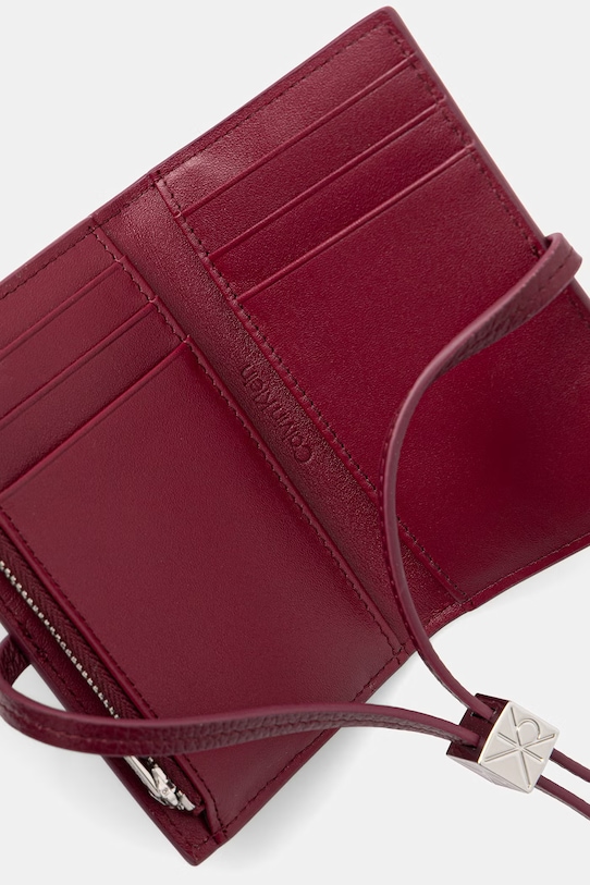 Akcesoria Calvin Klein portfel damski skórzany LV04F1130G bordowy