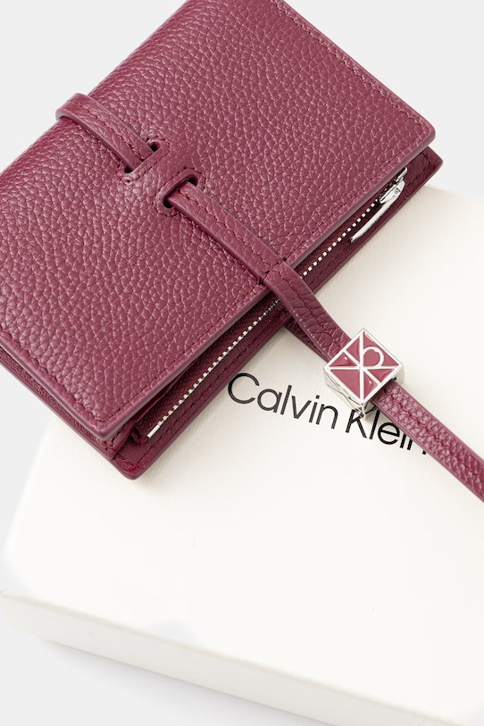Calvin Klein portfel damski skórzany bordowy LV04F1130G
