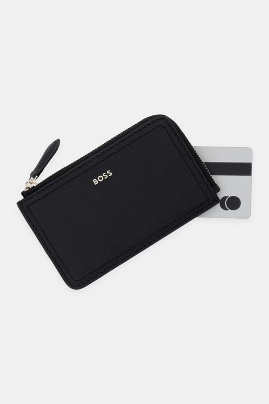 BOSS portfel damski skórzany Lenah Zip Cardholder czarny 50563424