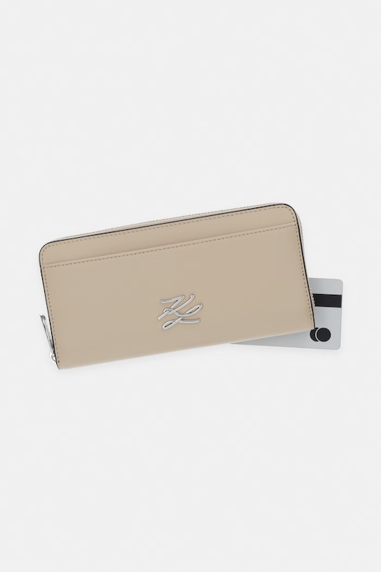 Karl Lagerfeld portfel damski skórzany K/AUTOGRAPH beżowy B2W32006