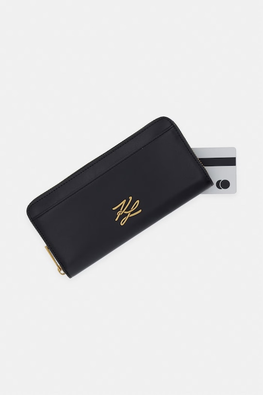 Karl Lagerfeld portfel damski skórzany K/AUTOGRAPH czarny B2W32006