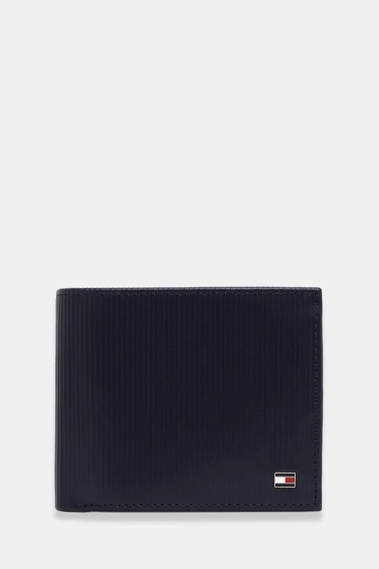 Usnjena denarnica Tommy Hilfiger Zrnato usnje mornarsko modra AM0AM13978