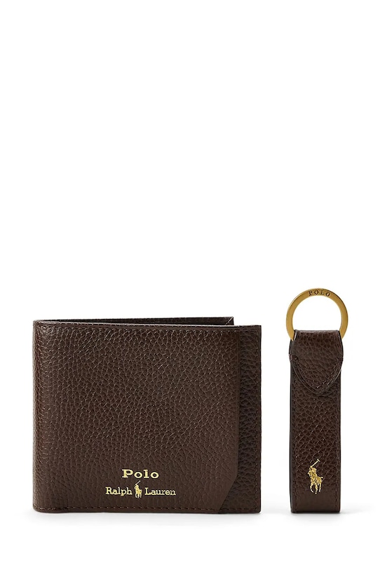 Polo Ralph Lauren portfel i brelok skórzany skóra licowa brązowy 405974635