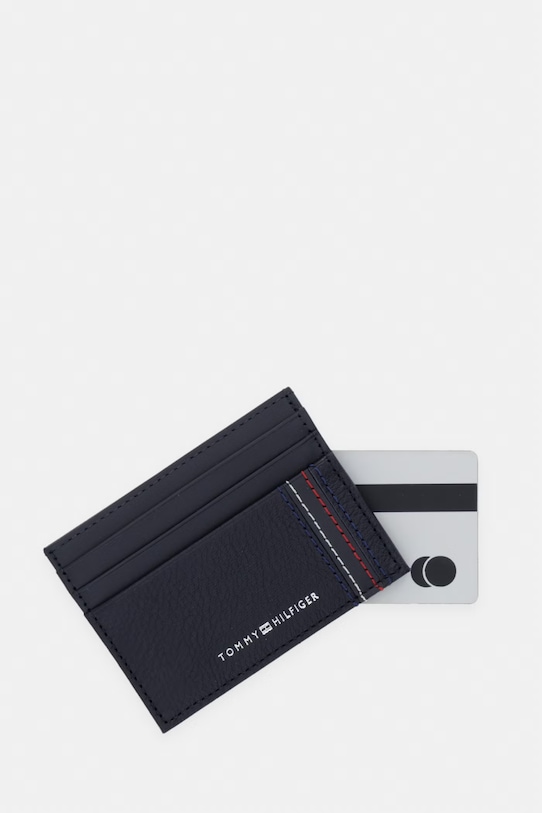 Αξεσουάρ Tommy Hilfiger θήκη για κάρτες ανδρική δερμάτινη AM0AM14228 σκούρο μπλε
