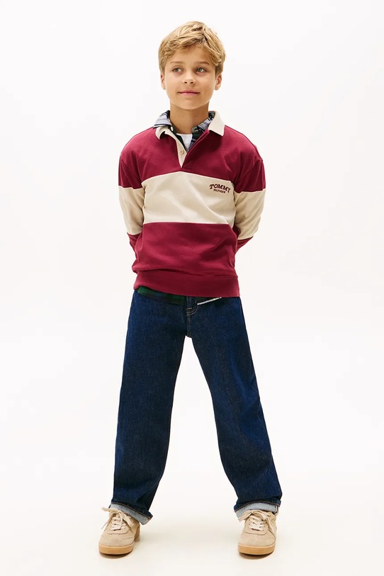 Chłopiec Tommy Hilfiger longsleeve bawełniany dziecięcy KB0KB10047.128.176.PPY2 czerwony