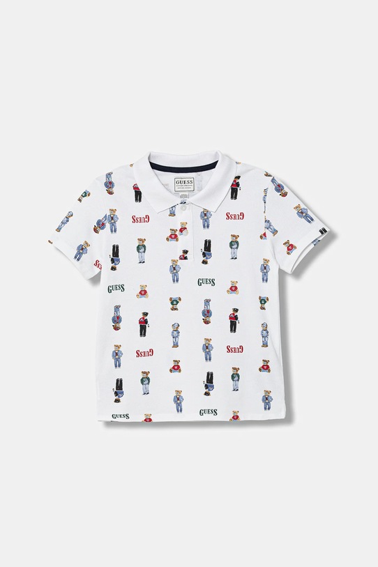 Guess polo bawełniane dziecięce nadruk biały N6RP01.KBV51.PPY2