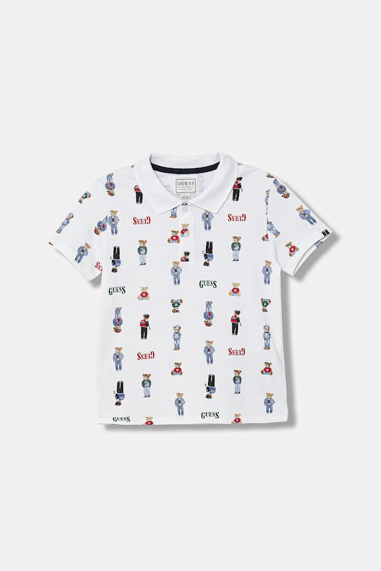 Guess polo bawełniane dziecięce nadruk biały N6RP01.KBV51.PPY2