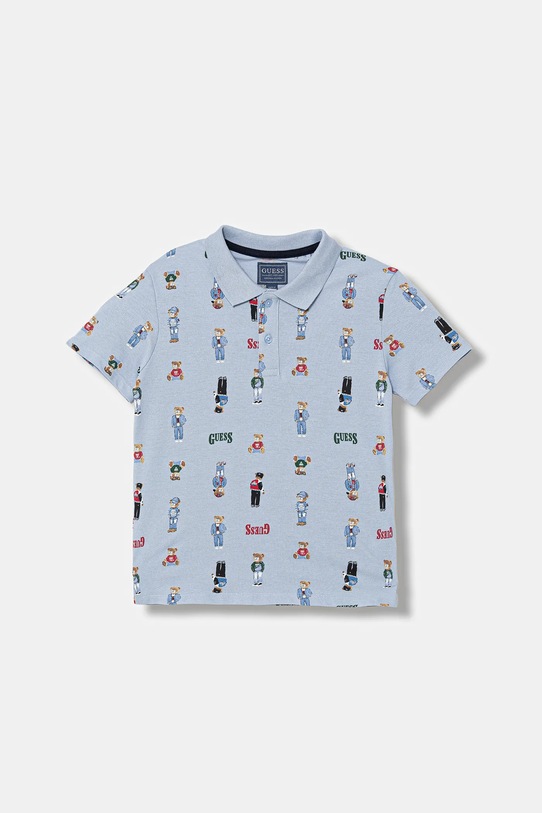 Guess polo bawełniane dziecięce nadruk niebieski N6RP01.KBV51.PPY2