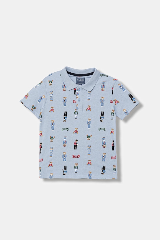 Guess polo bawełniane dziecięce nadruk niebieski N6RP01.KBV51.PPY2