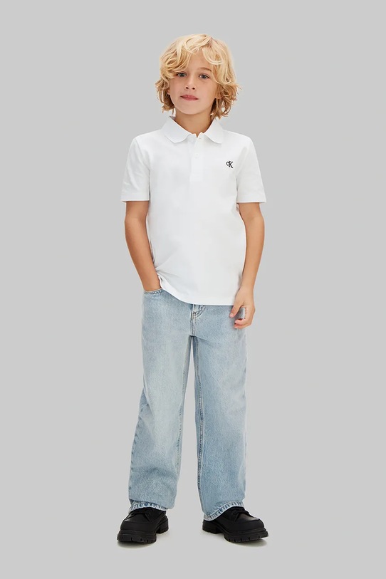 Dečki Calvin Klein Jeans polo majica otroška bombažna LVCKSJB29B.128.176.PPY2 bela