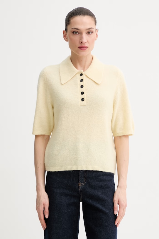 Gestuz sweter z dodatkiem wełny zapinany żółty 10910852