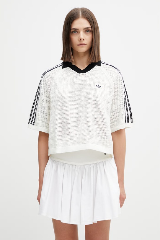 adidas Originals Crochet polo swetrowe damskie beżowy KC6490