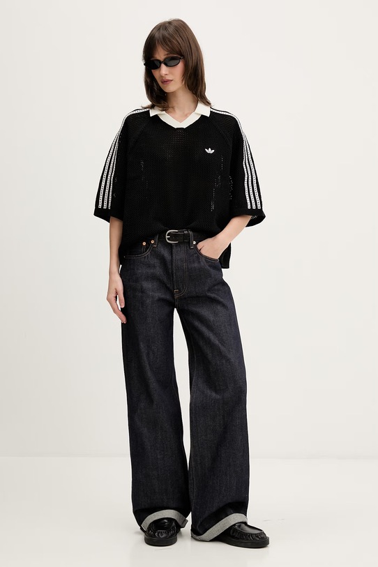 adidas Originals Πλεκτό μπλουζάκι πόλο Γυναικείο από διάτρητο κροσέ KC6491 μαύρο SS26