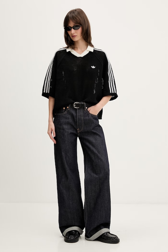 adidas Originals Πλεκτό μπλουζάκι πόλο Γυναικείο από διάτρητο κροσέ KC6491 μαύρο SS26