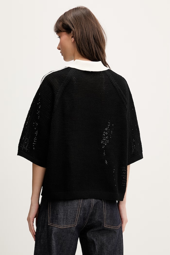 Ρούχα adidas Originals Πλεκτό μπλουζάκι πόλο Γυναικείο από διάτρητο κροσέ KC6491 μαύρο