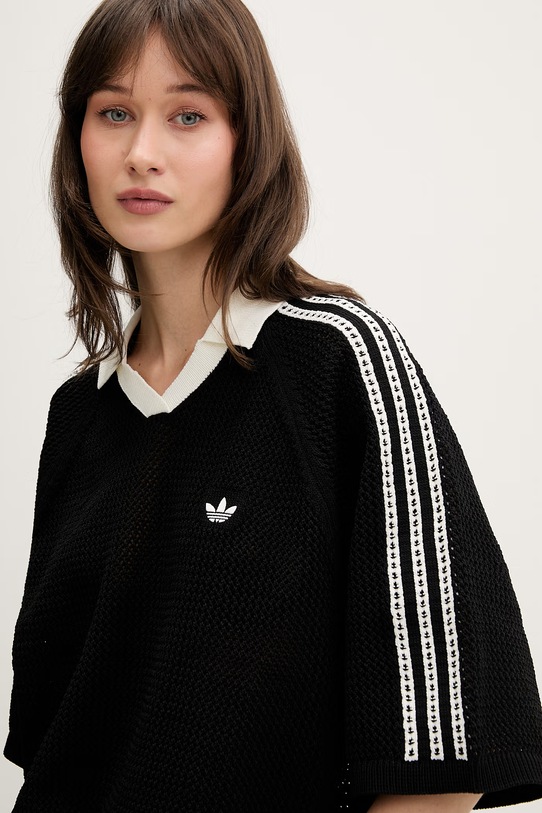 adidas Originals Πλεκτό μπλουζάκι πόλο Γυναικείο από διάτρητο κροσέ μαύρο KC6491