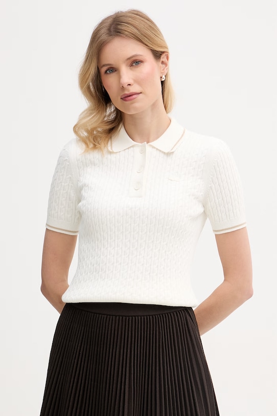 Lacoste polo swetrowe z bawełną damskie beżowy AF0972