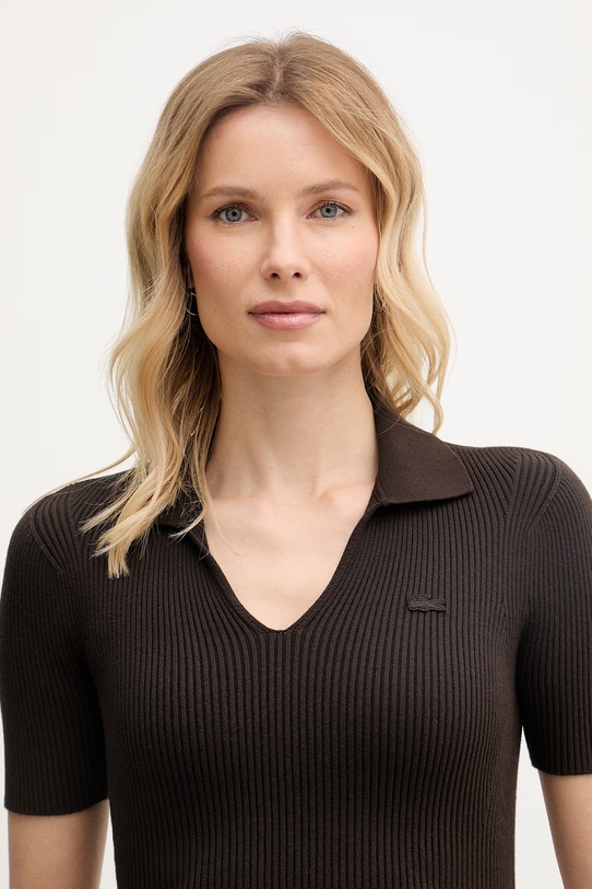 Lacoste T-shirt damski z wiskozą brązowy AF9874