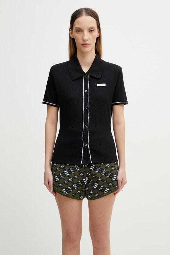 Marine Serre polo bawełniane z elastanem damskie czarny WSI038ACJER0011