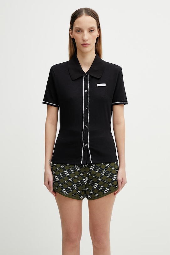 Marine Serre polo bawełniane z elastanem damskie czarny WSI038ACJER0011