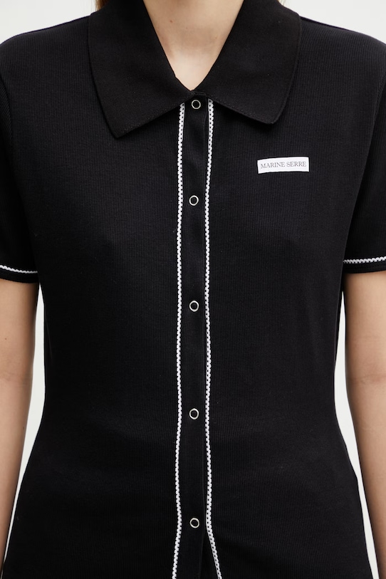 Marine Serre polo bawełniane z elastanem damskie czarny WSI038ACJER0011