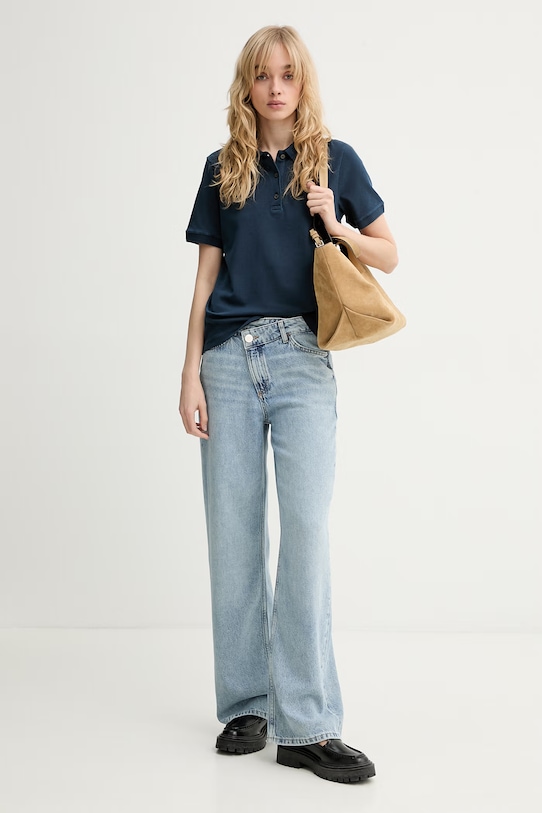 Marc O'Polo polo damskie bawełniane z elastanem 5000013269 granatowy SS26