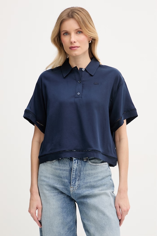 Lacoste polo z lyocellem damskie granatowy CF0061