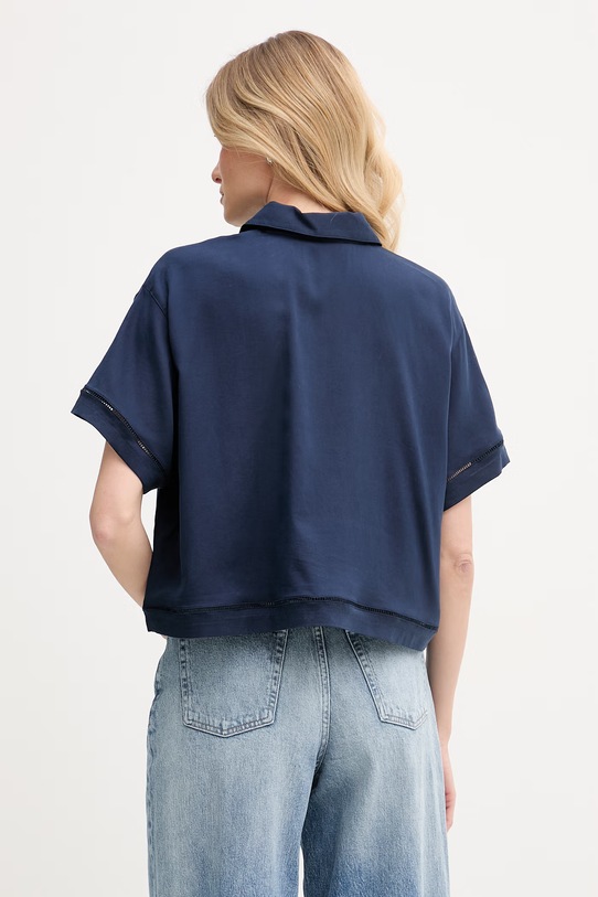 Odzież Lacoste polo z lyocellem damskie CF0061 granatowy