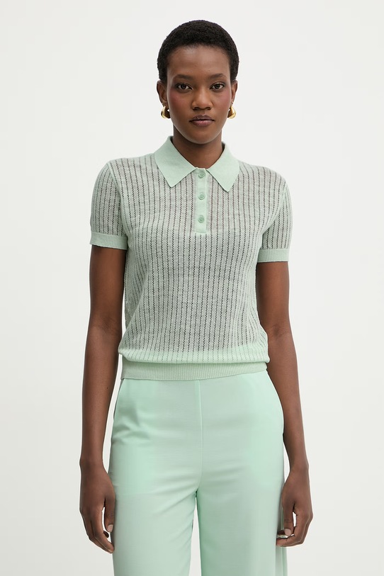 Patrizia Pepe polo swetrowe damskie lniane zielony 2K0376.K336