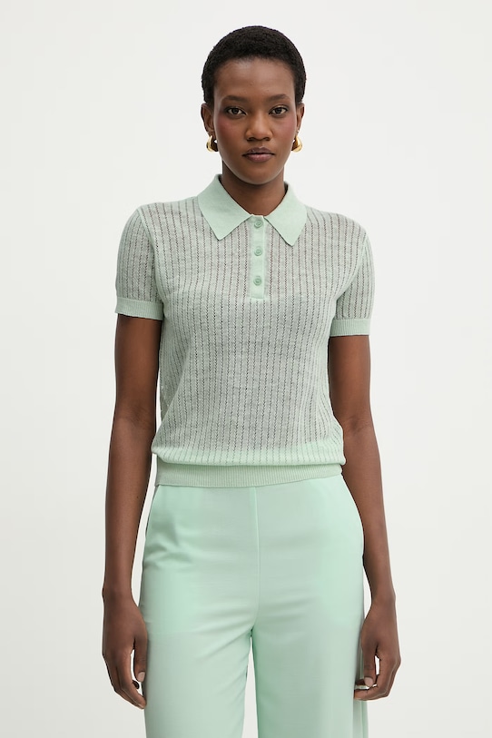 Patrizia Pepe polo swetrowe damskie lniane zielony 2K0376.K336