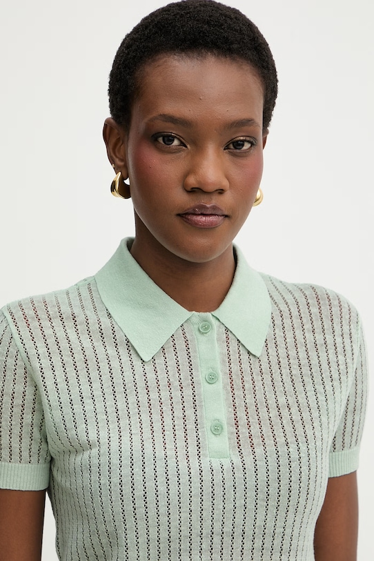 Patrizia Pepe polo swetrowe damskie lniane zielony 2K0376.K336