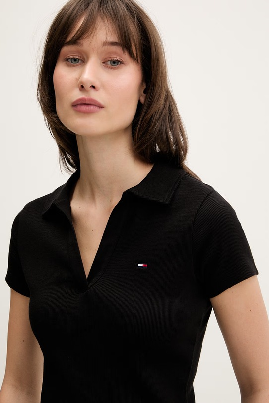 Tommy Jeans polo damskie bawełniane z elastanem czarny DW0DW22326