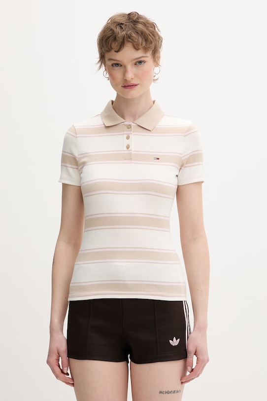 Tommy Jeans polo damskie bawełniane z elastanem beżowy DW0DW22327